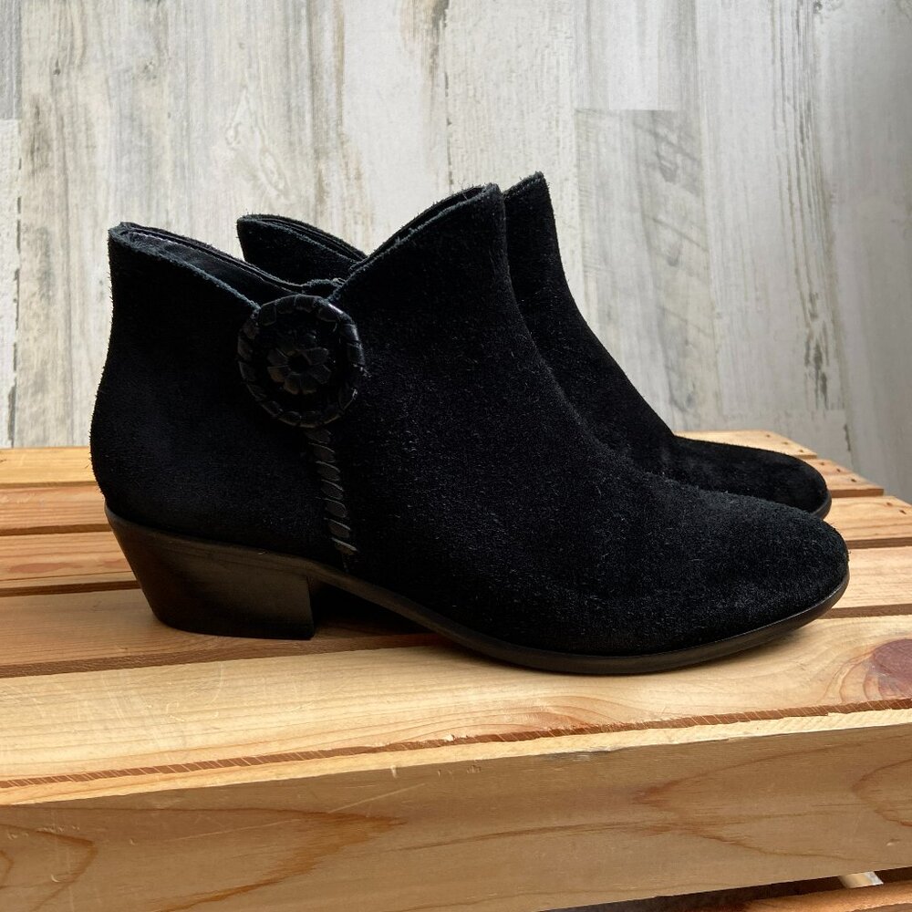 Jack Rogers Women's Size 7.5 Black Suede Ankle Boots Side Zip Booties Heeled